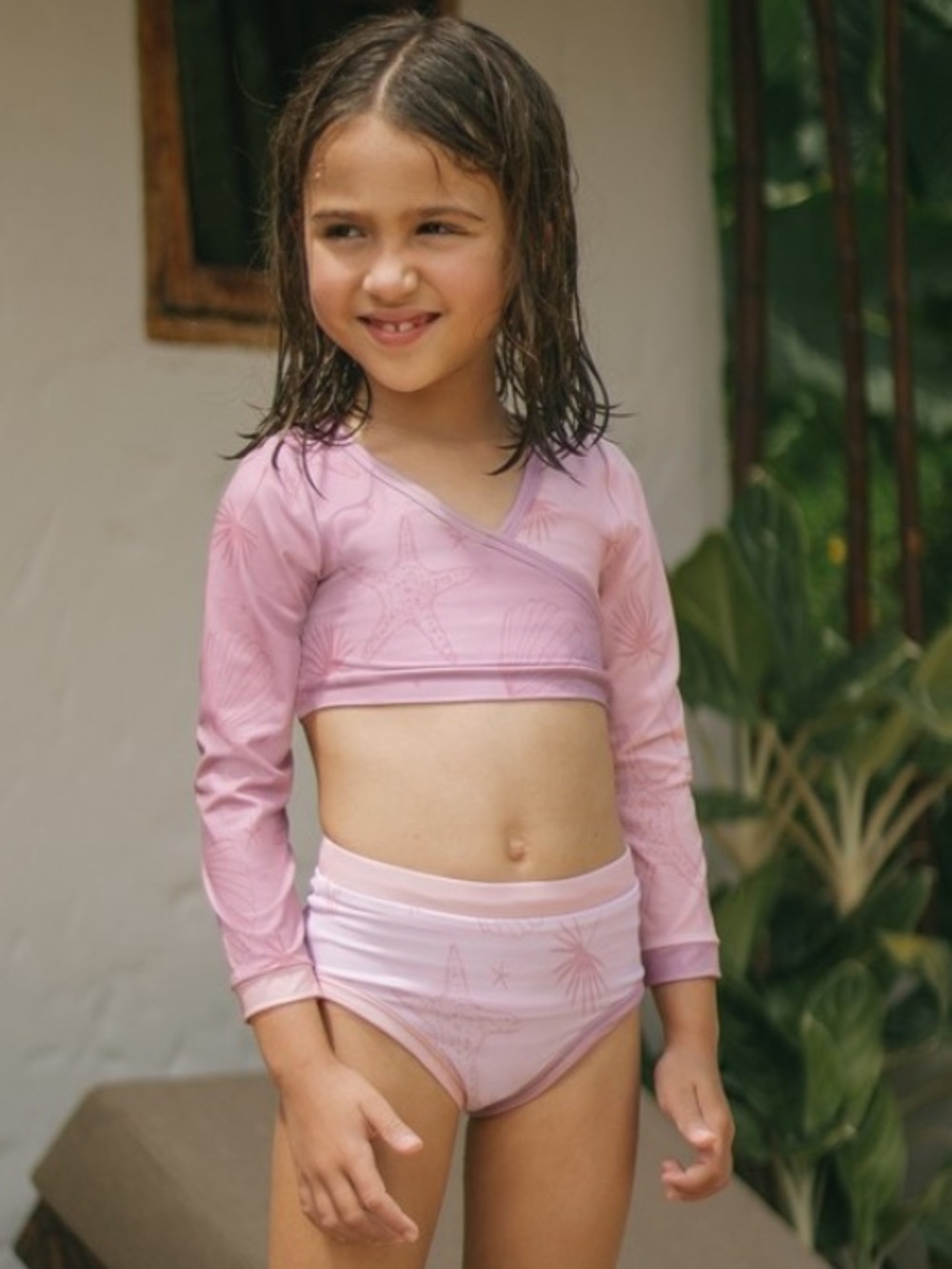 Offcorss Girls Two-Piece Pink Seashell Swim Set